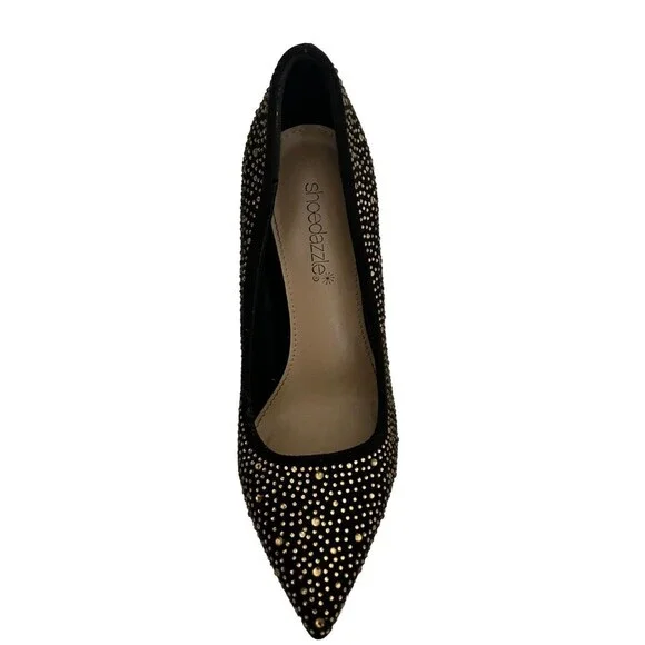 Shoedazzle Women's 6.5 Black with Gold Rhinestone Rochella Pumps Holiday - Picture 6 of 10